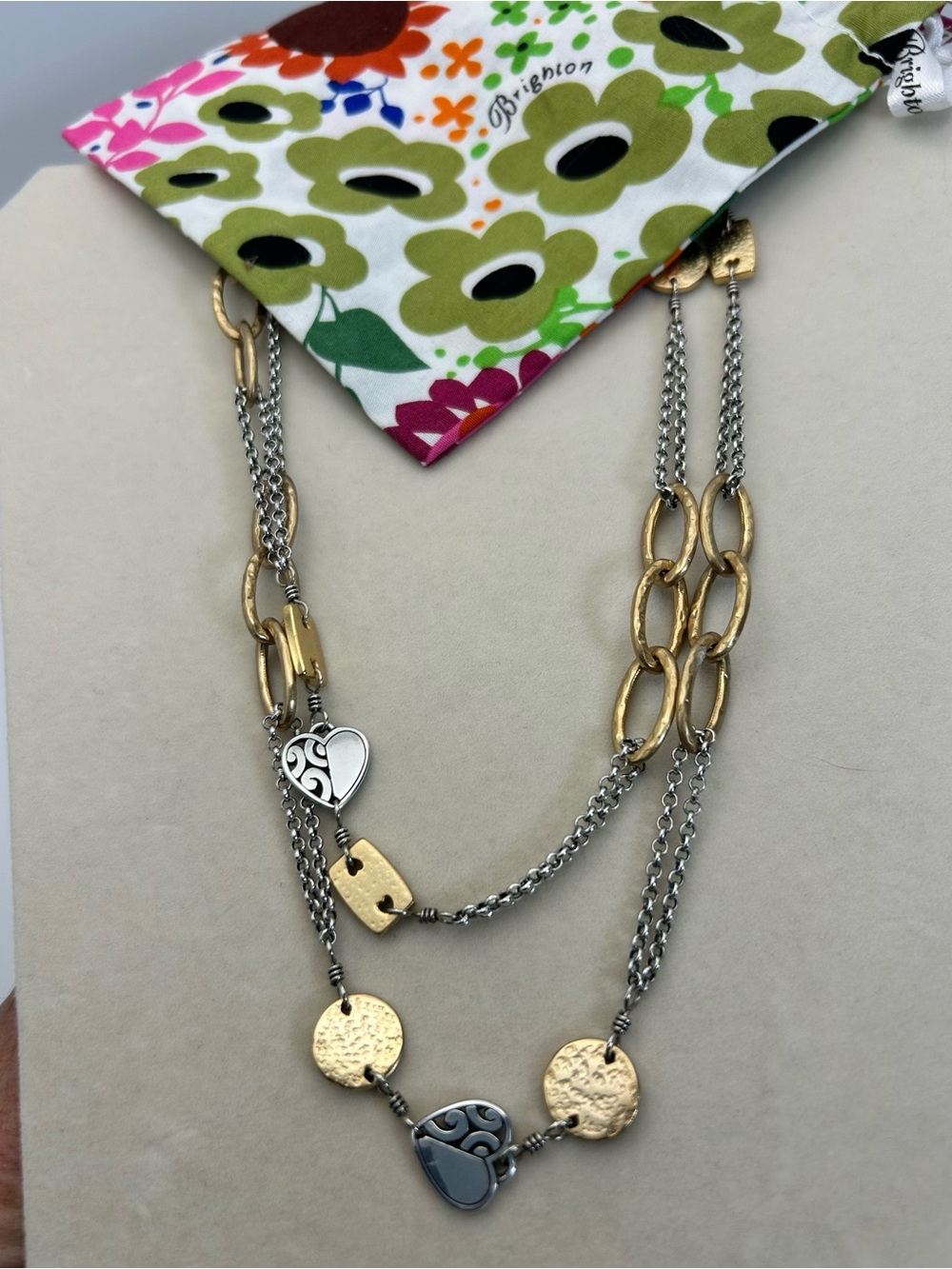 Brighton Look of Love Long Station Necklace 40" Two-Tone Gold Silver Plated Bag